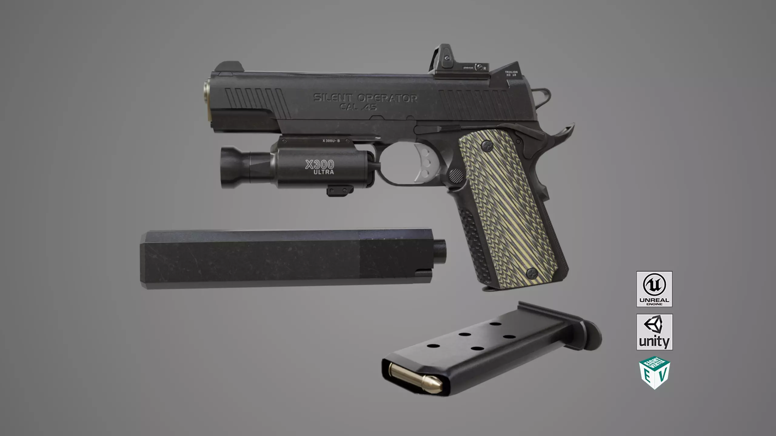 Pistol 07 Black Generic All PBR Unity UE Textures Included Low-poly 3D model_0