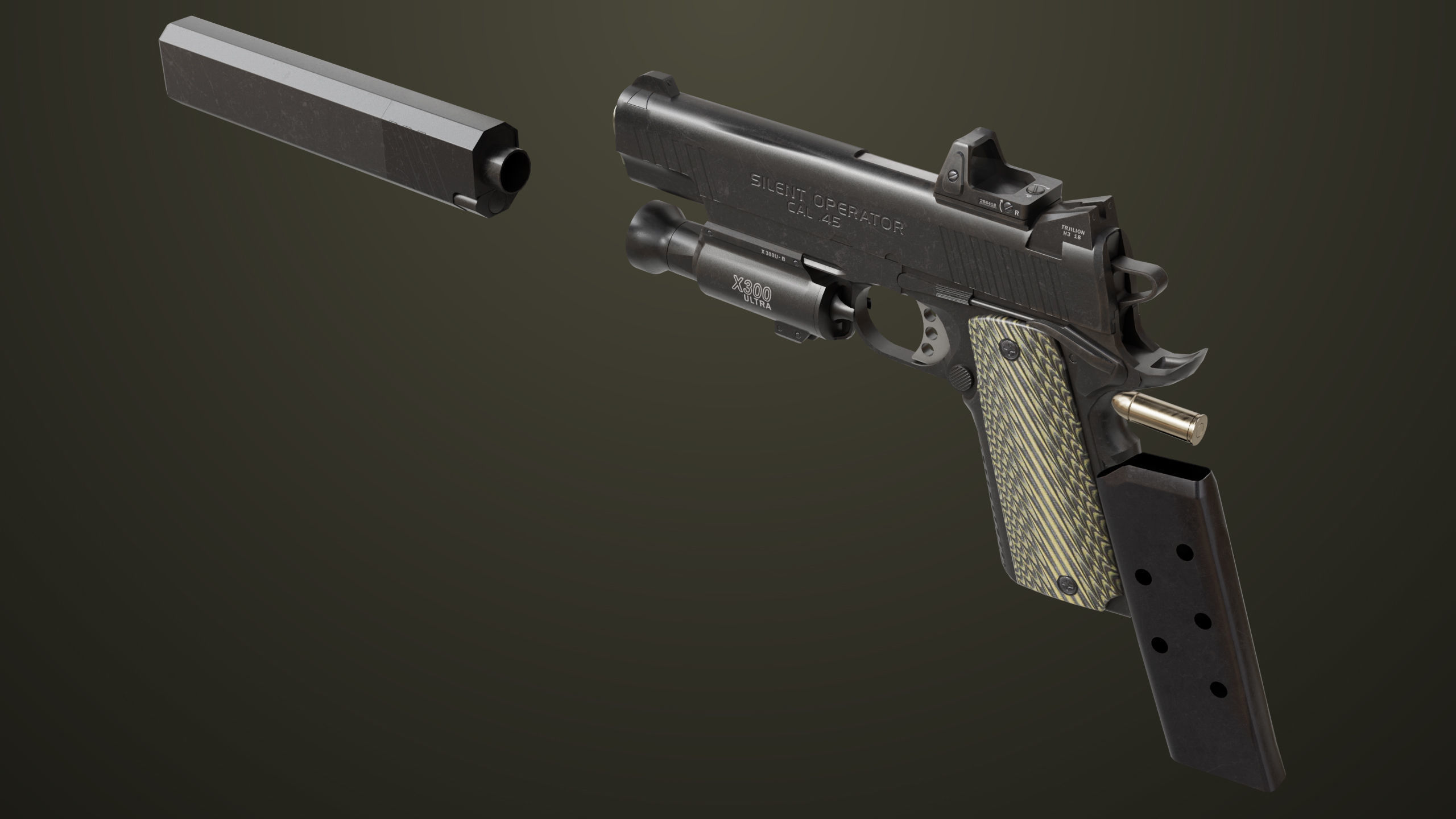 Pistol 07 Black Generic All PBR Unity UE Textures Included Low-poly 3D model_26