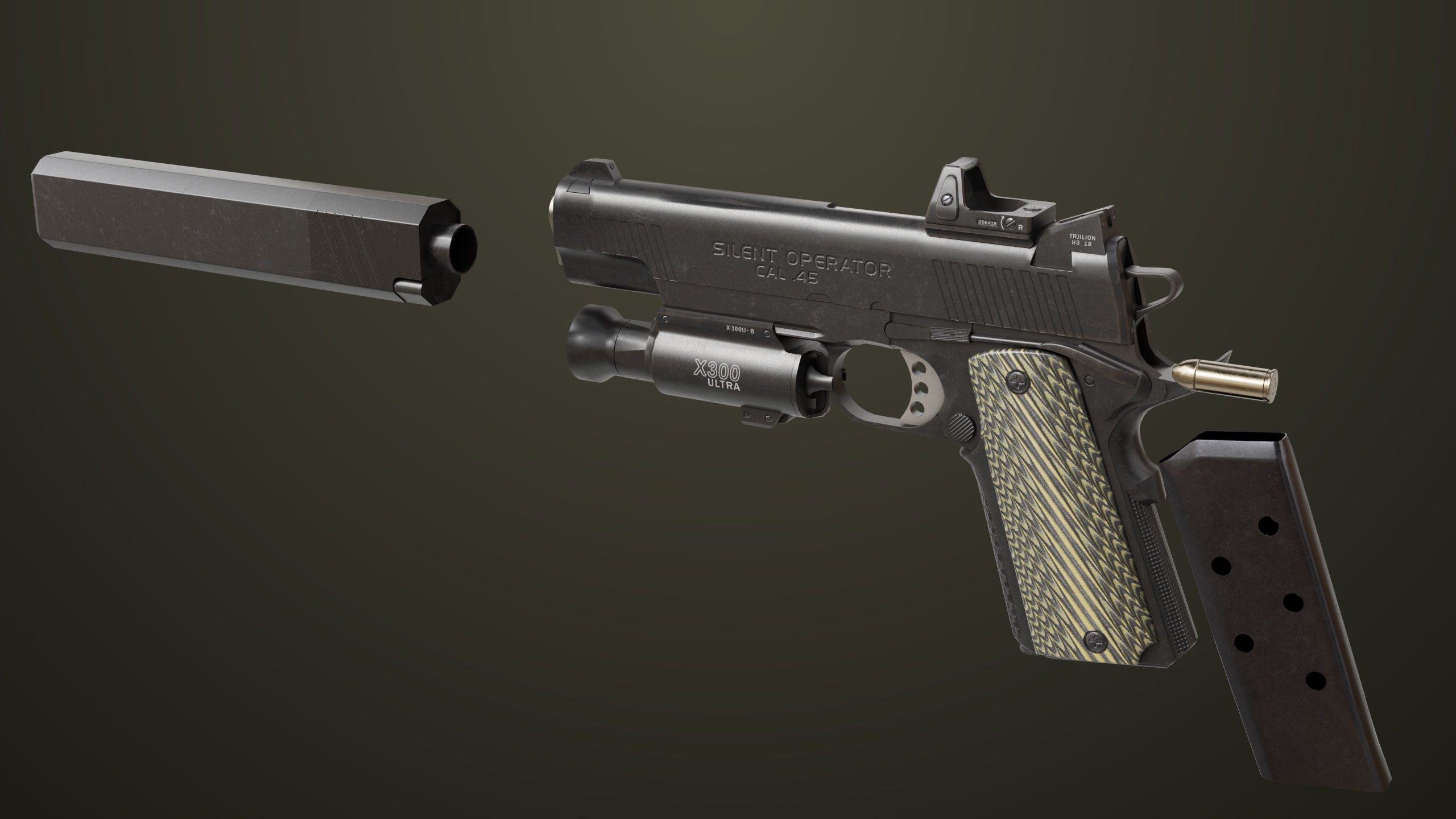 Pistol 07 Black Generic All PBR Unity UE Textures Included Low-poly 3D model_2