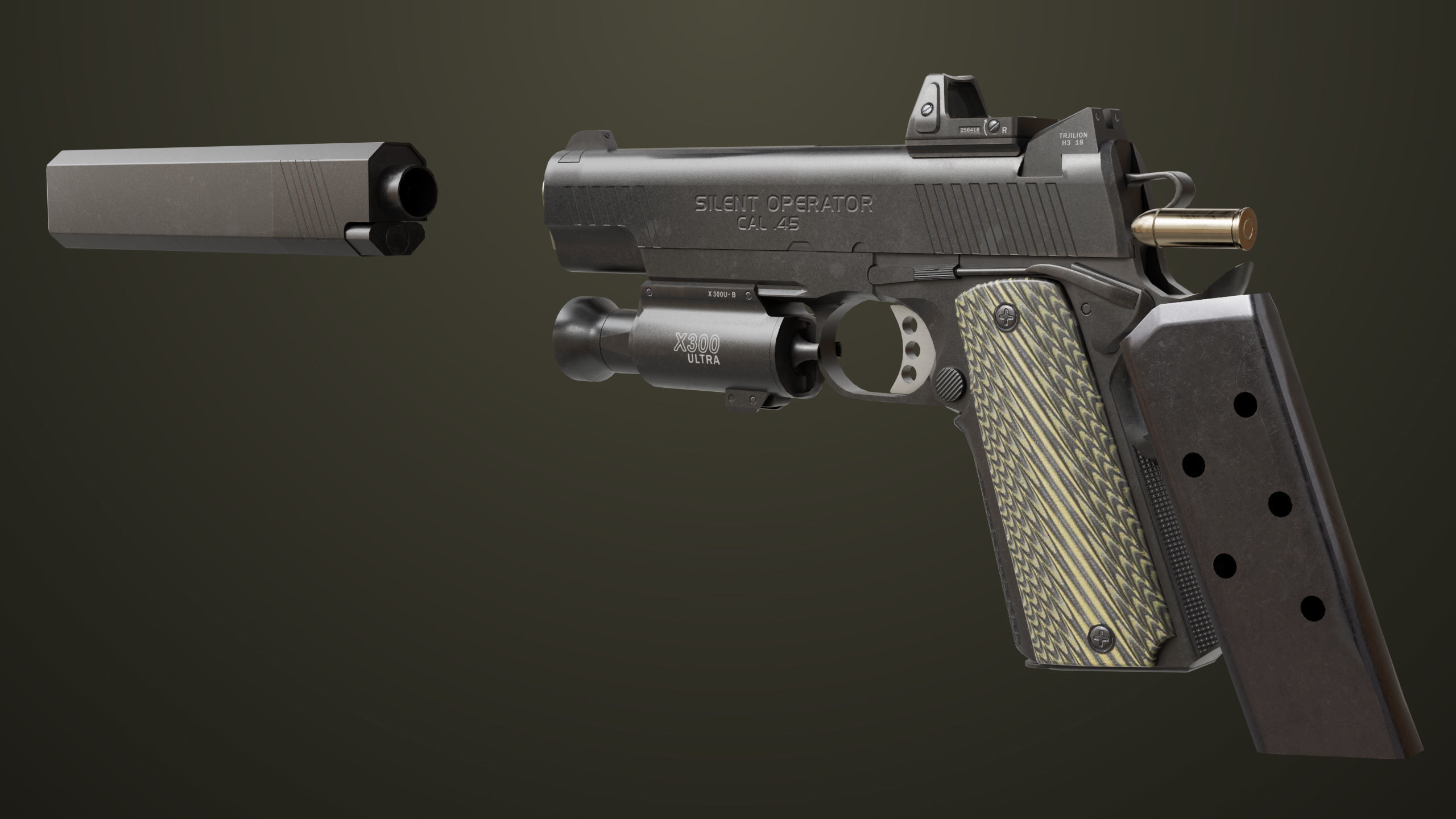 Pistol 07 Black Generic All PBR Unity UE Textures Included Low-poly 3D model_27