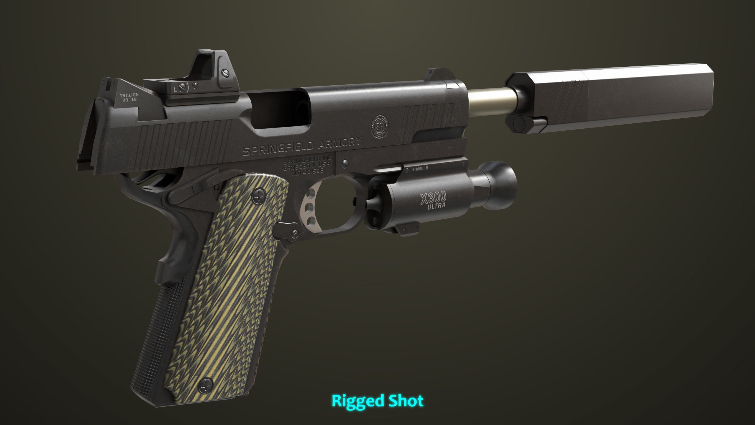 Pistol 07 Black Generic All PBR Unity UE Textures Included Low-poly 3D model_3