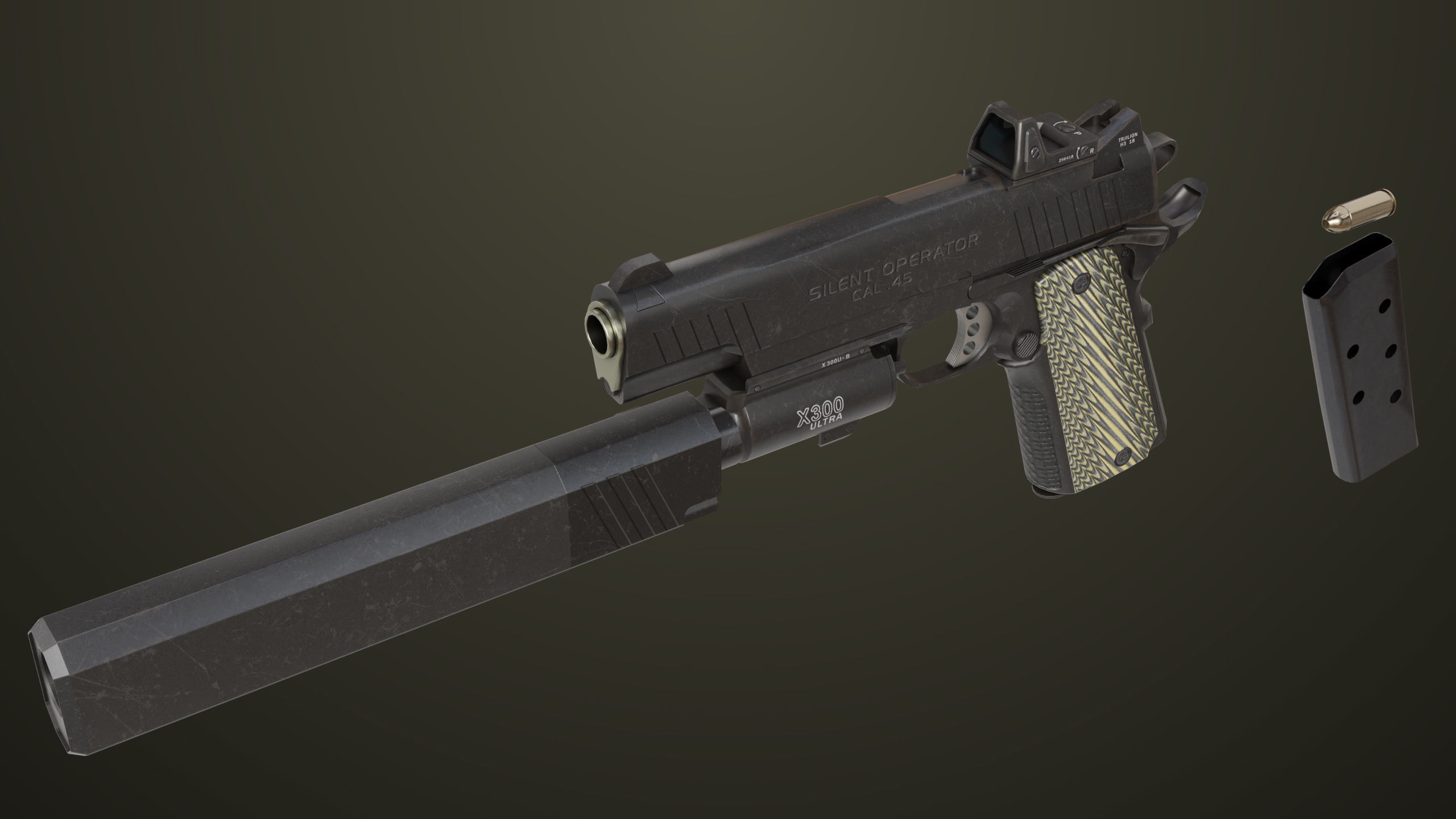 Pistol 07 Black Generic All PBR Unity UE Textures Included Low-poly 3D model_25