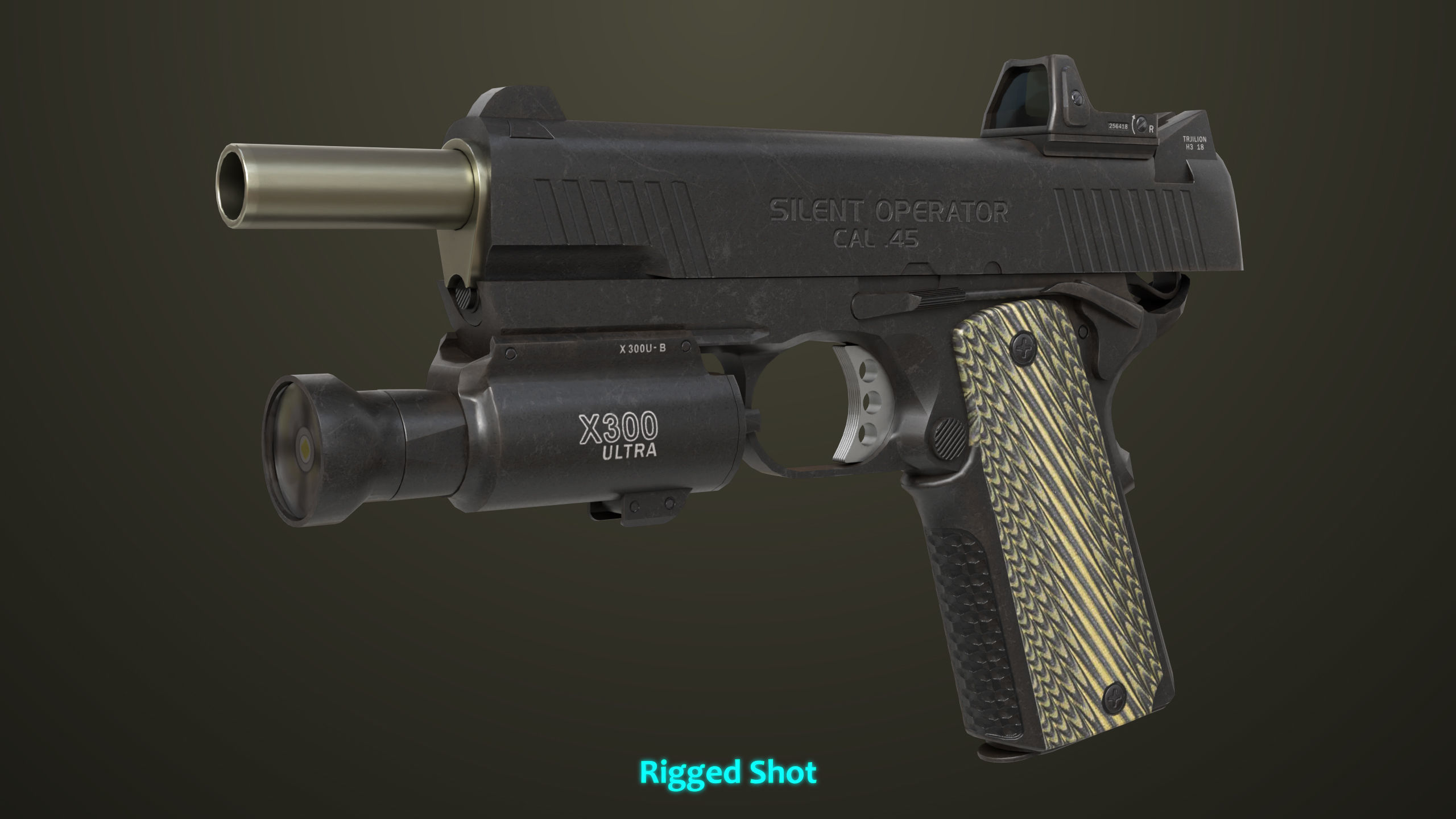 Pistol 07 Black Generic All PBR Unity UE Textures Included Low-poly 3D model_36