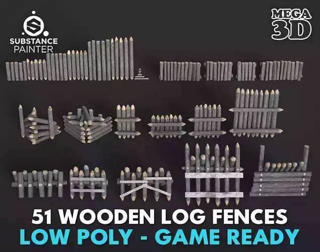 51 Lowpoly Wooden Log Fences - 240303