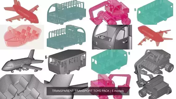 TRANSPARENT TRANSPORT TOYS PACK 3D Model Collection