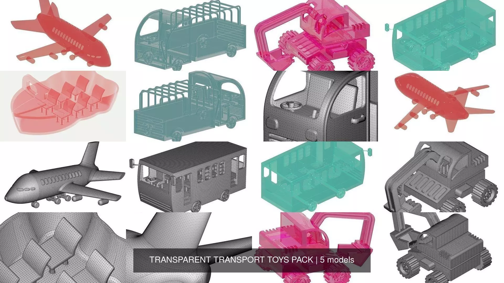 TRANSPARENT TRANSPORT TOYS PACK 3D Model Collection_0