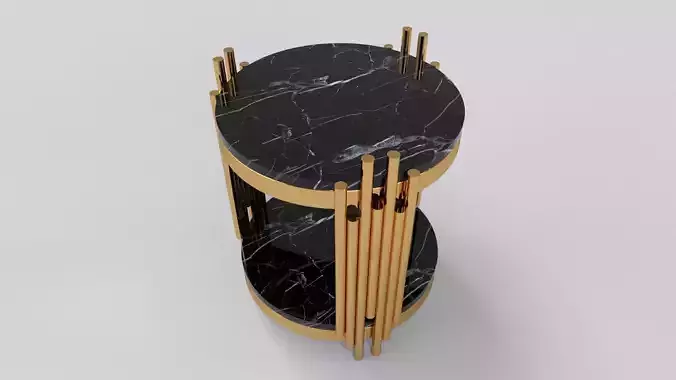 Gold side table with marble black calacatta 3D model
