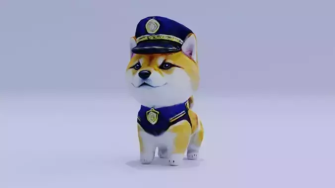 Shiba inu Cute Dog Puppy Police Uniform Low-poly 3D model