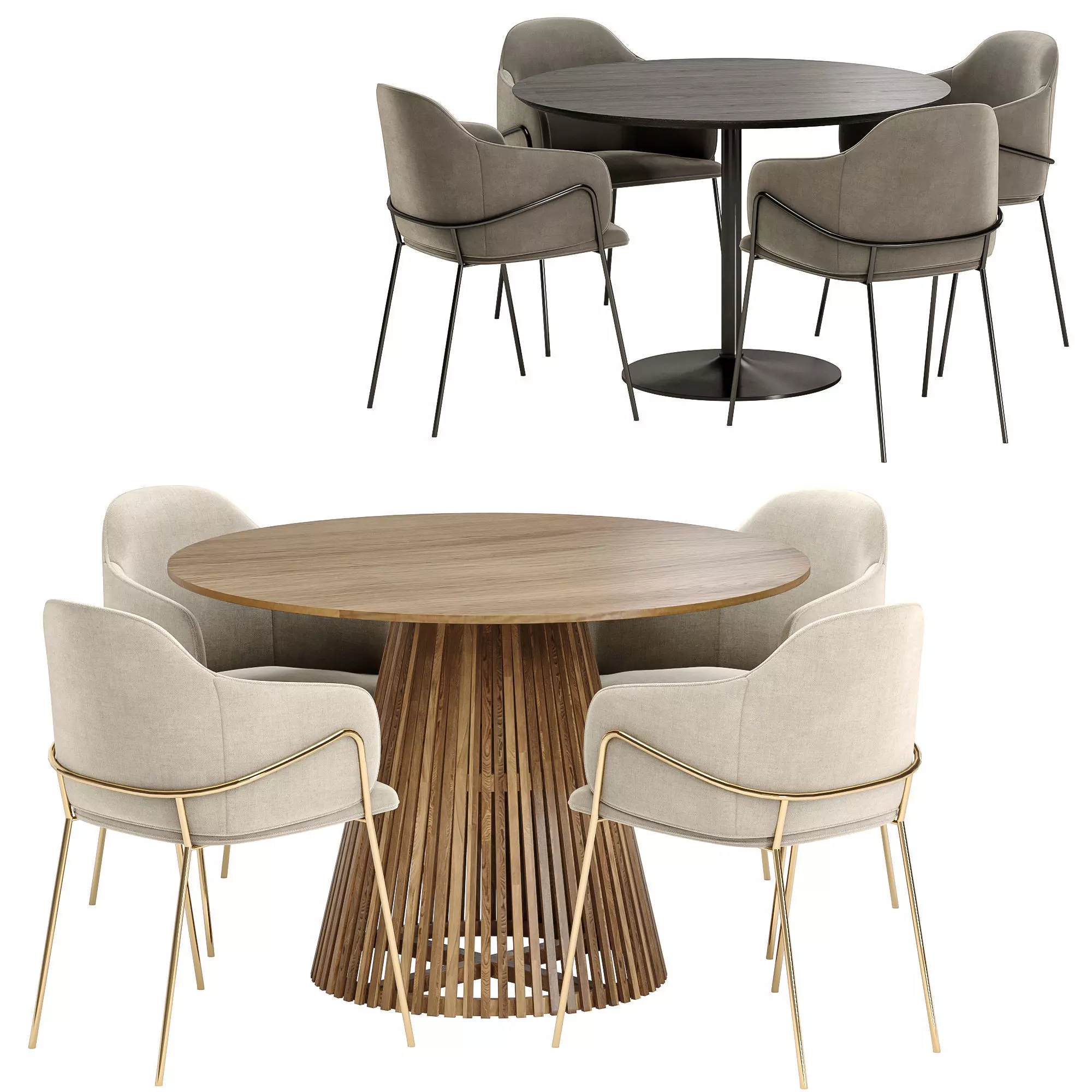 carver chair with 2 type table 3D model_0