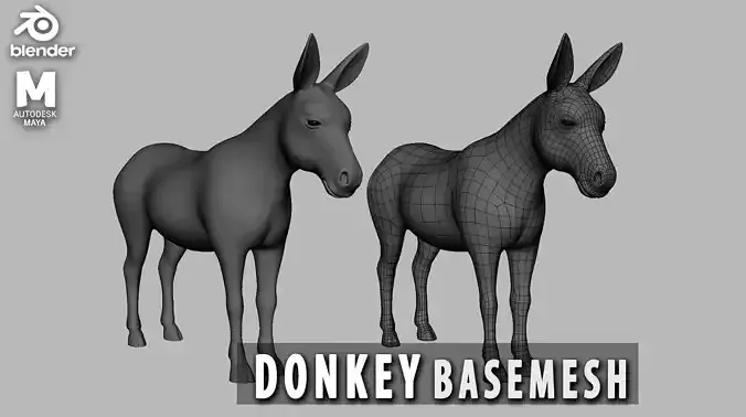 Donkey Basemesh Low-poly 3D model