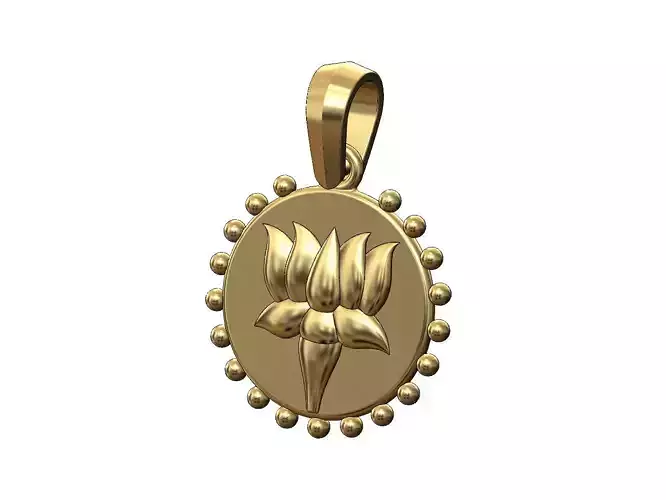 Beaded lotus flower relief pendant with bail