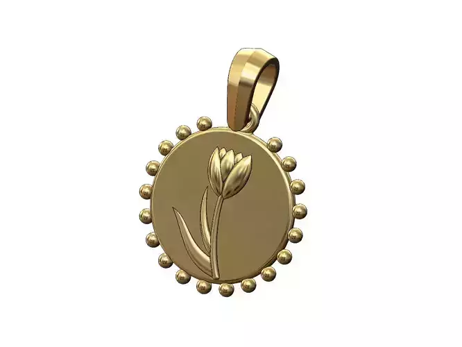 Beaded Tulip flower relief pendant with bail