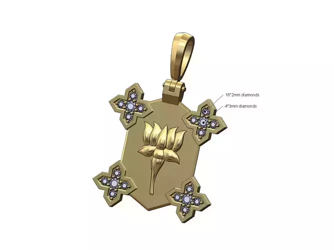 Lotus flower diamond cluster corners pendant