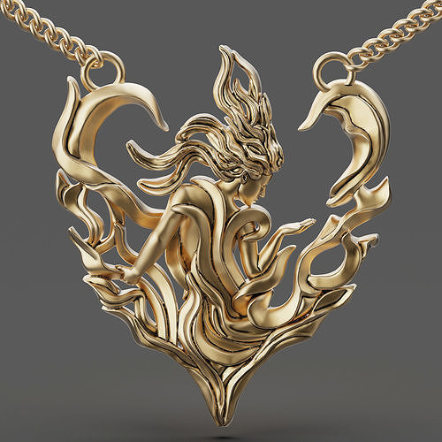 Woman heart pendant  gold printable jewelry 3D model 3D print model