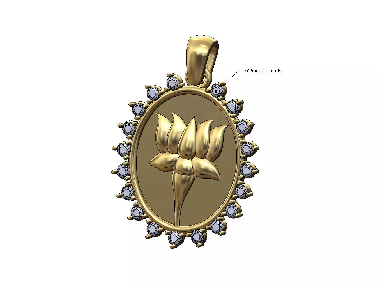 Oval Lotus flower diamond pendant charm 3D print model
