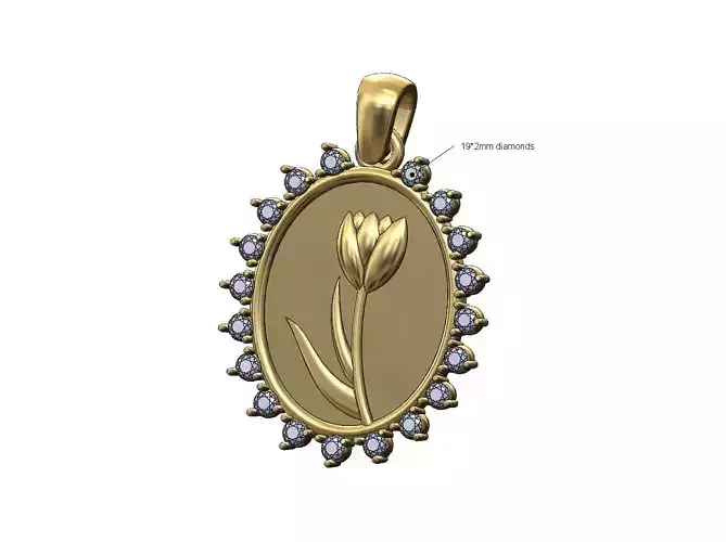 Oval tulip flower diamond pendant charm