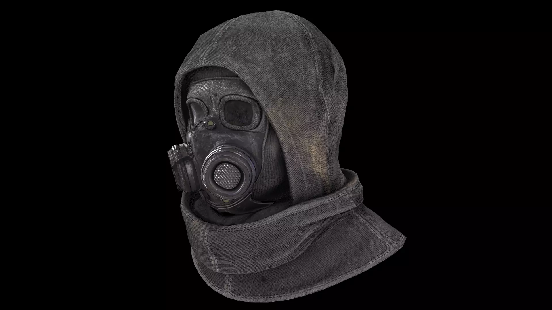 Postapocalypse gasmask with hood Low-poly 3D model_0