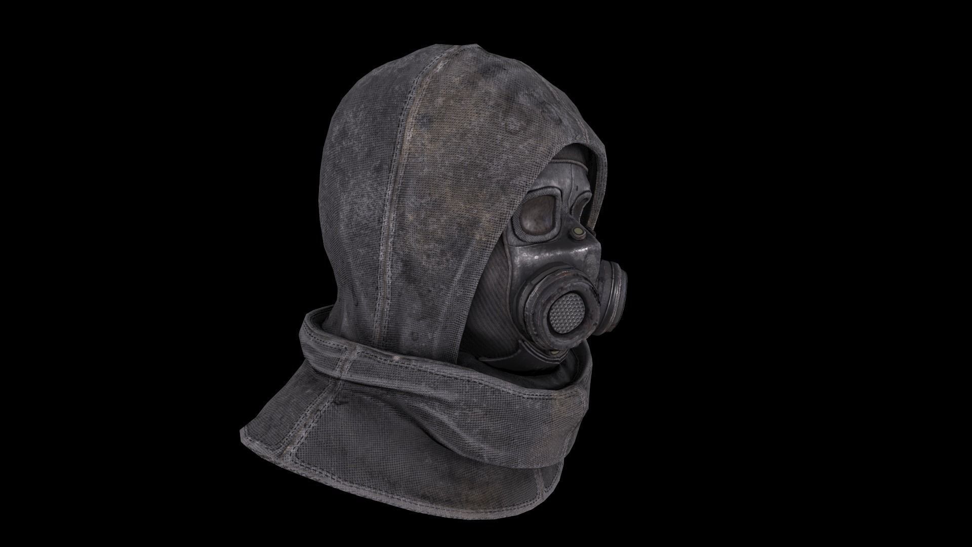 Postapocalypse gasmask with hood Low-poly 3D model_2