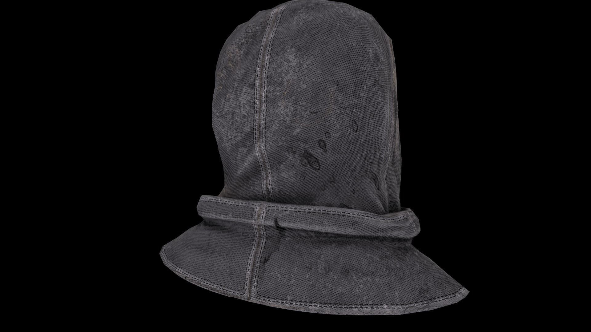 Postapocalypse gasmask with hood Low-poly 3D model_7