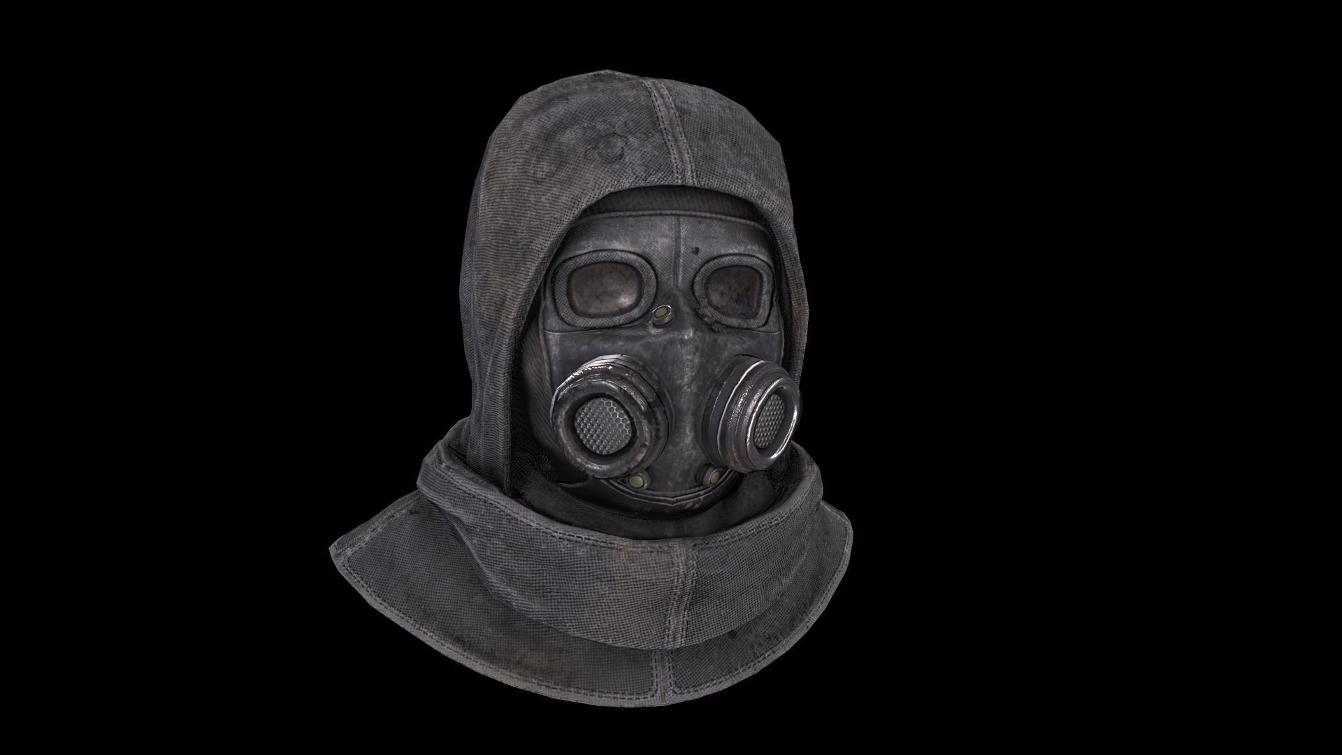 Postapocalypse gasmask with hood Low-poly 3D model_4