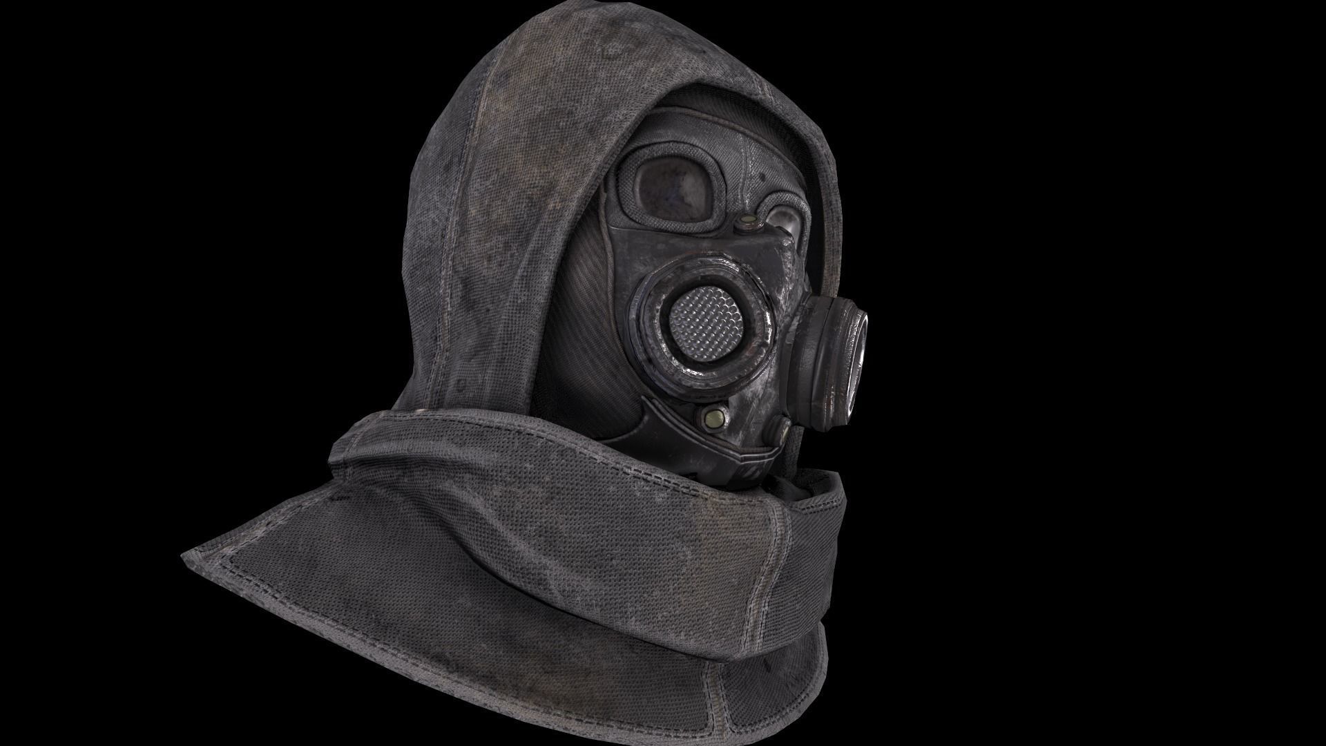 Postapocalypse gasmask with hood Low-poly 3D model_3