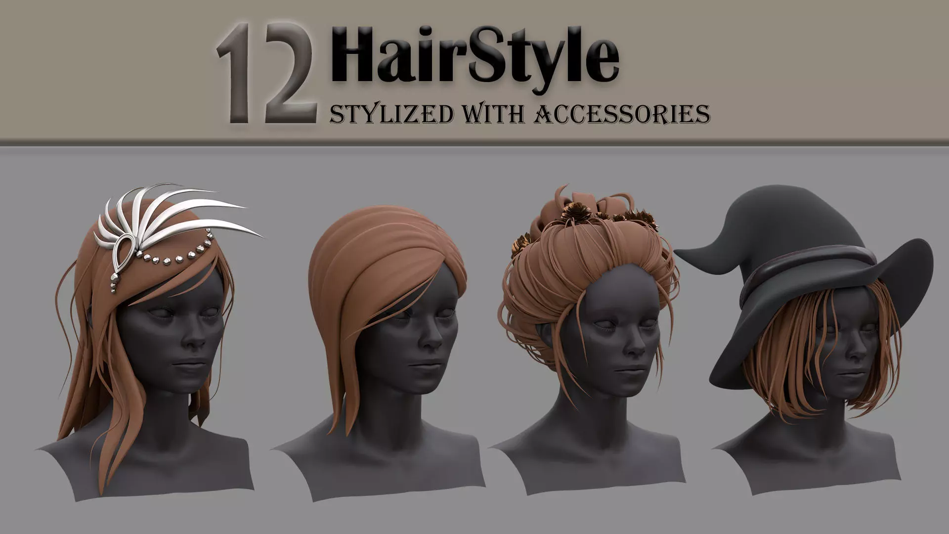 12 Hairstyle With Accessories 3D model_0