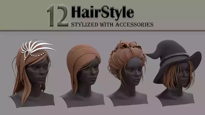 12 Hairstyle With Accessories 3D model