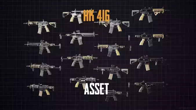 HK 416 Multi Asset Low-poly 3D model