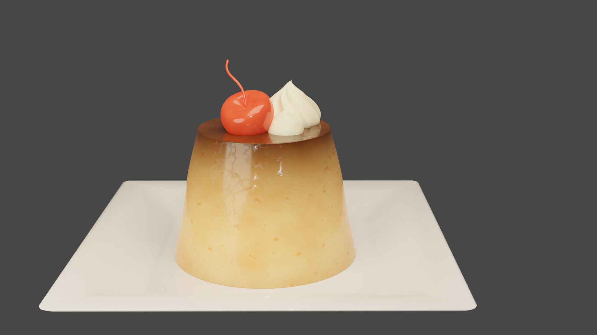 3D Cherry Caramel Cream Pudding Egg Putting Low-poly 3D model_4