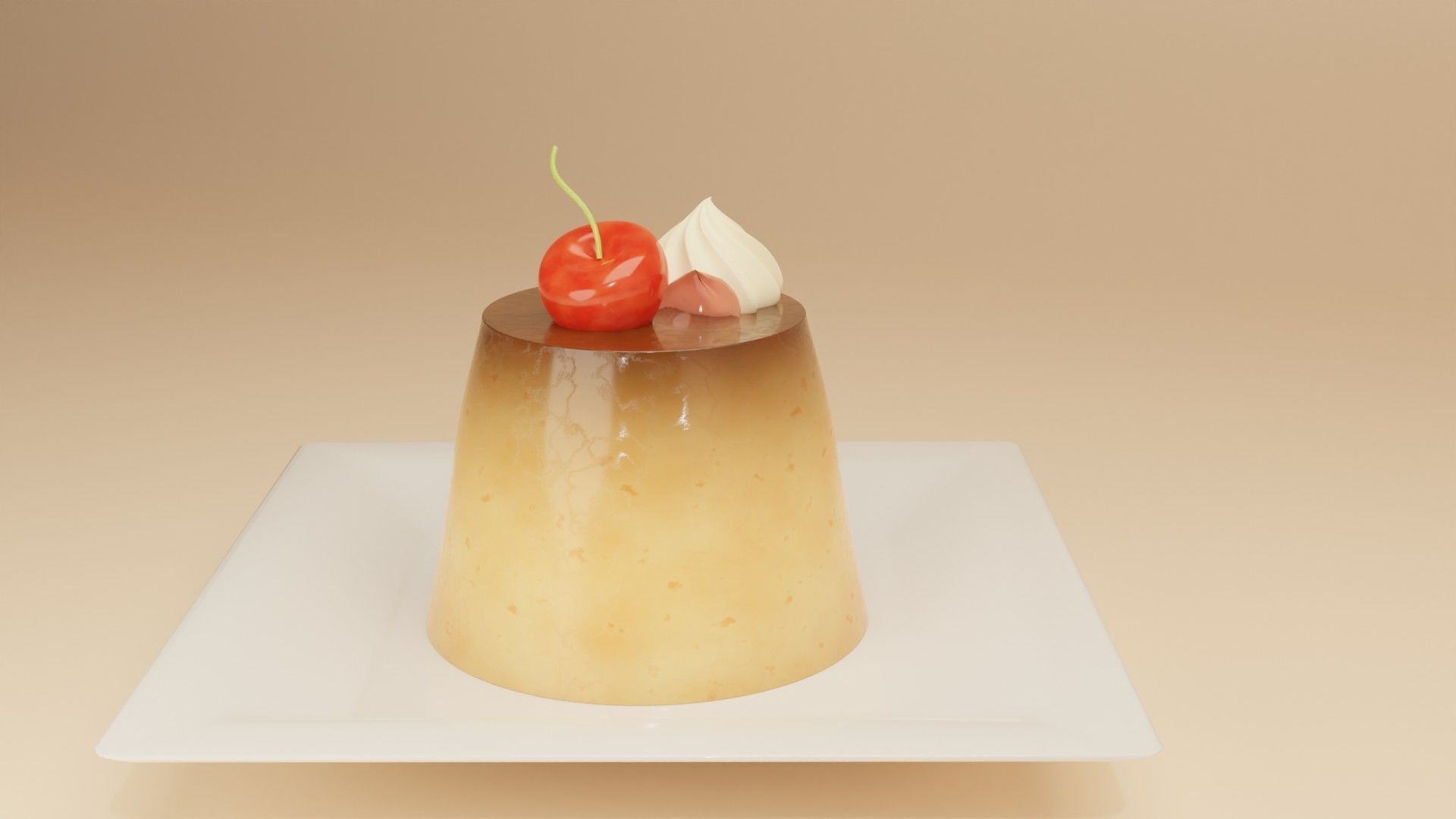 3D Cherry Caramel Cream Pudding Egg Putting Low-poly 3D model_2