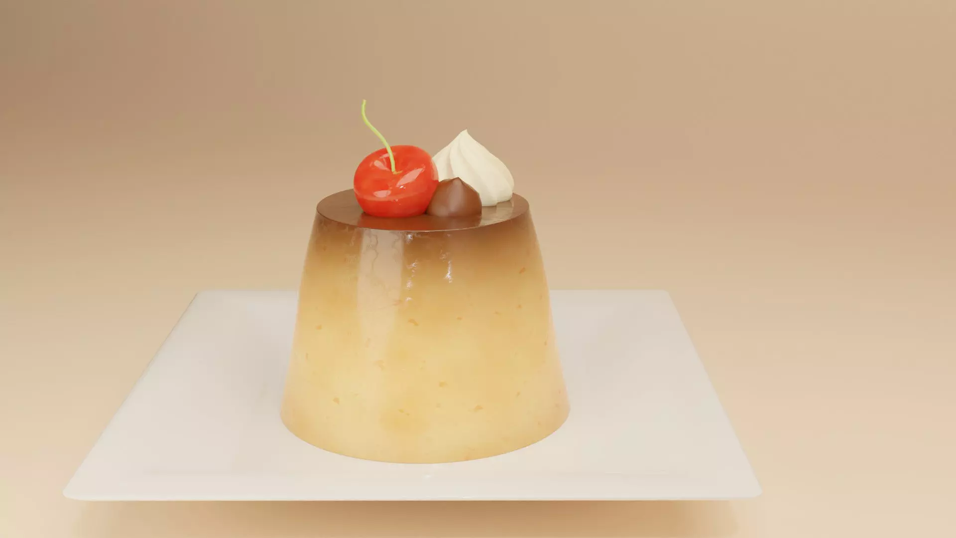 3D Cherry Caramel Cream Pudding Egg Putting Low-poly 3D model_0