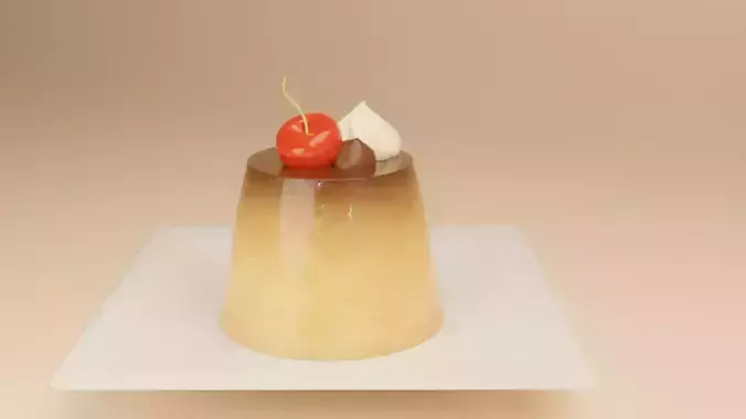 3D Cherry Caramel Cream Pudding Egg Putting Low-poly 3D model