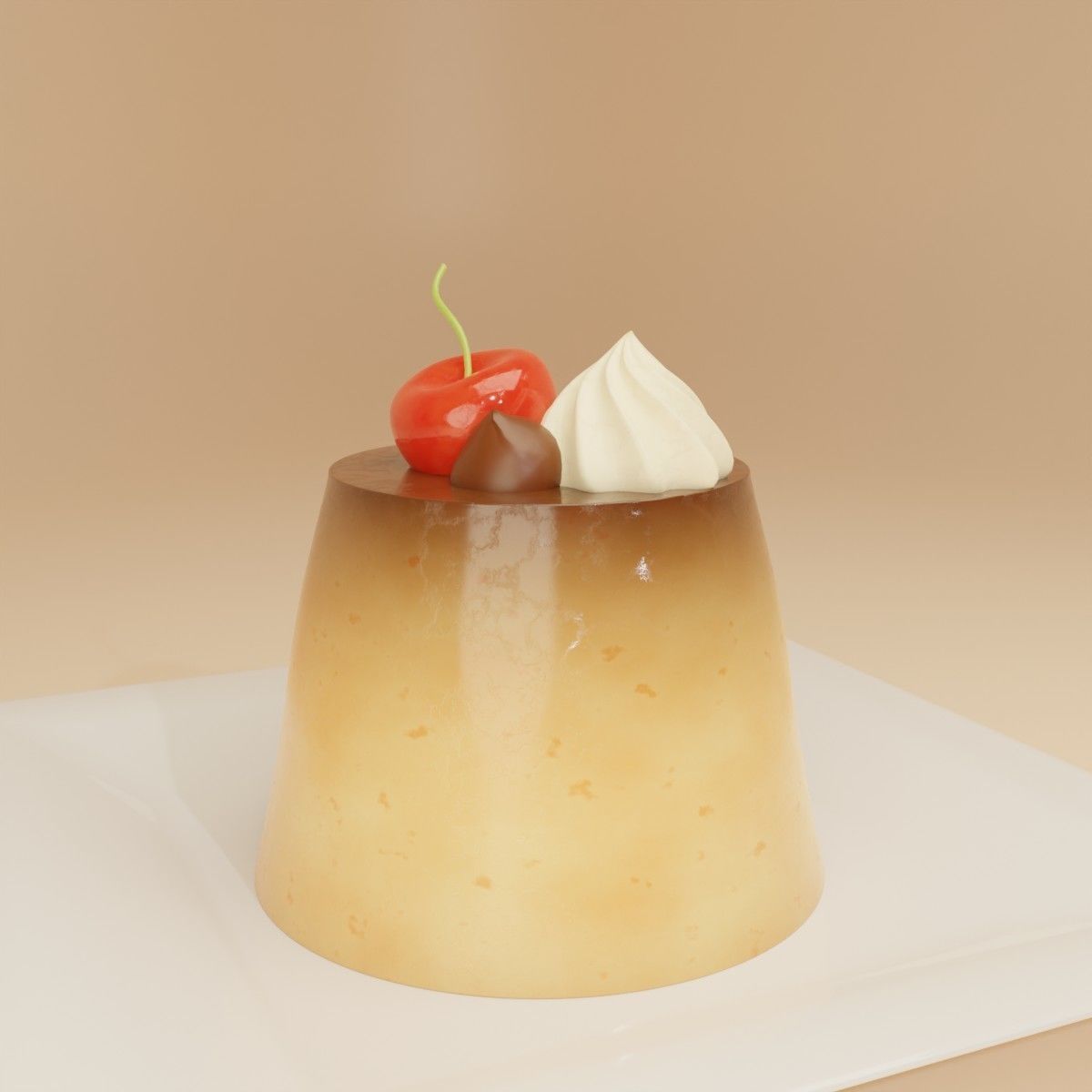 3D Cherry Caramel Cream Pudding Egg Putting Low-poly 3D model_3