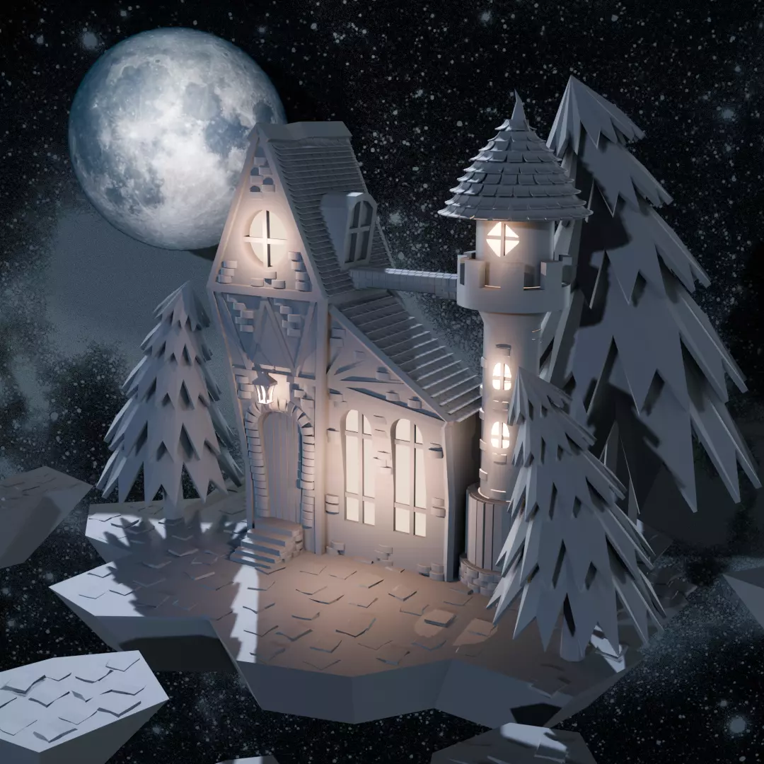 House with a tower Free low-poly 3D model_0