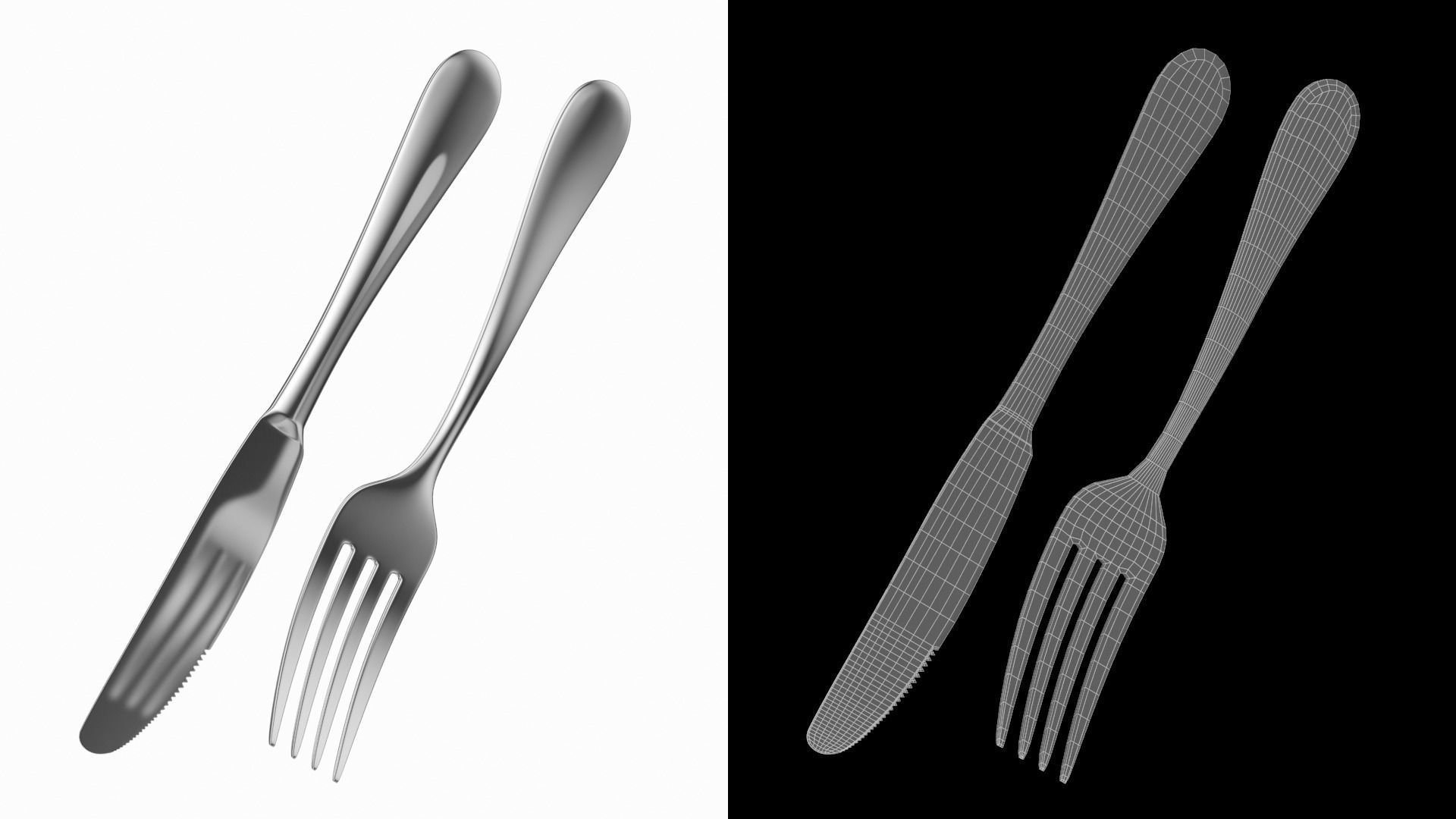 Dessert Knife and Fork Generic Cutlery 3D model_4