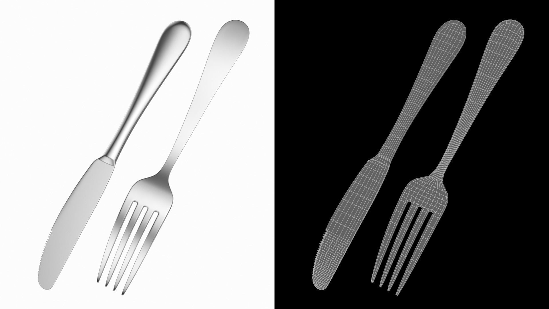 Dessert Knife and Fork Generic Cutlery 3D model_9