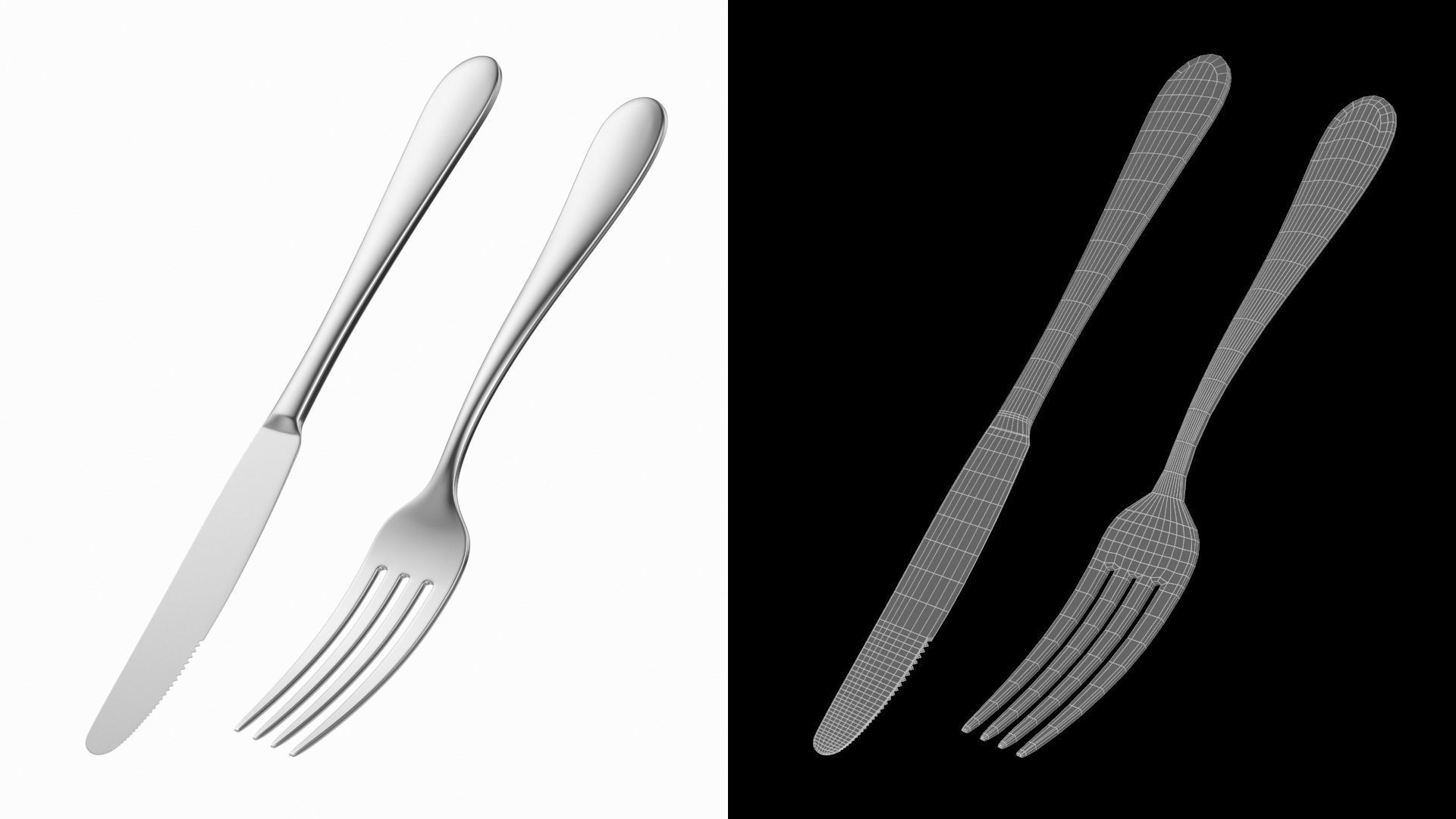 Dessert Knife and Fork Generic Cutlery 3D model_2