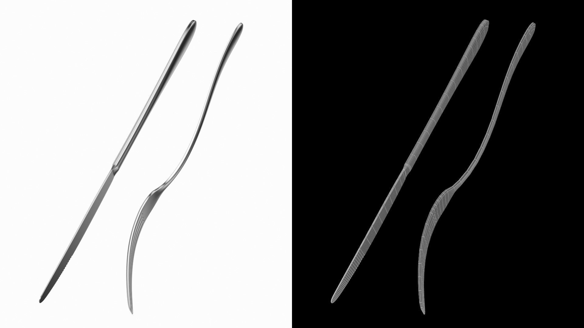Dessert Knife and Fork Generic Cutlery 3D model_6