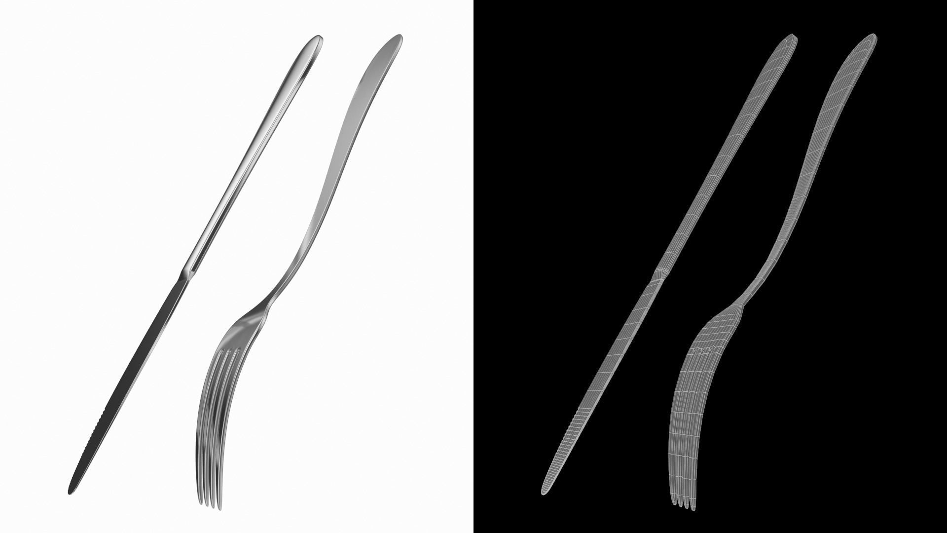 Dessert Knife and Fork Generic Cutlery 3D model_7