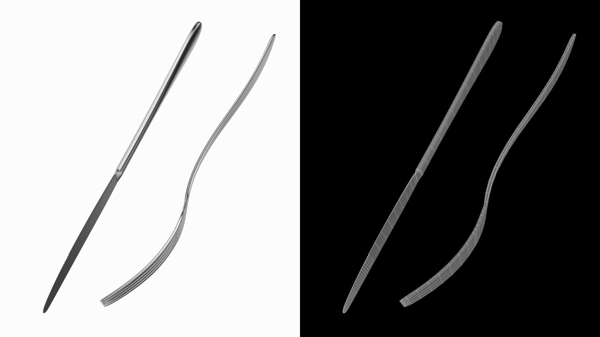 Dessert Knife and Fork Generic Cutlery 3D model_12