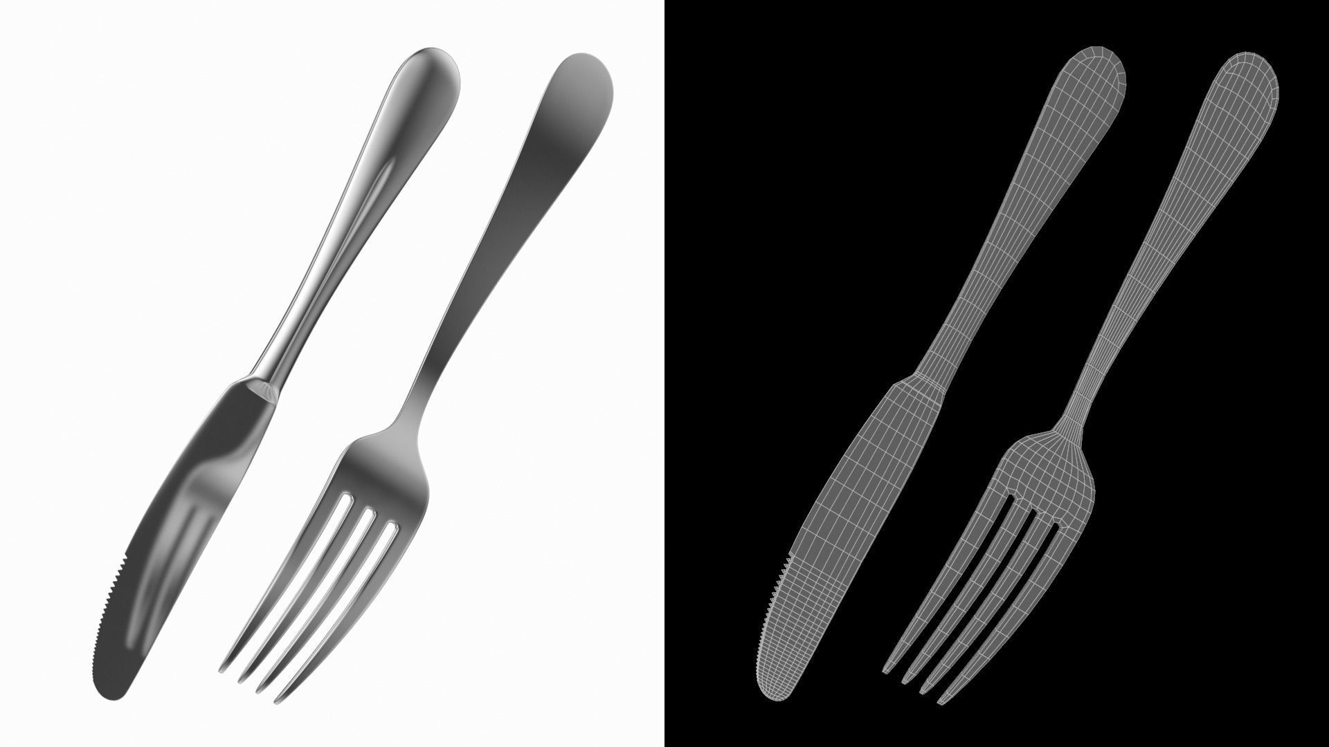 Dessert Knife and Fork Generic Cutlery 3D model_10