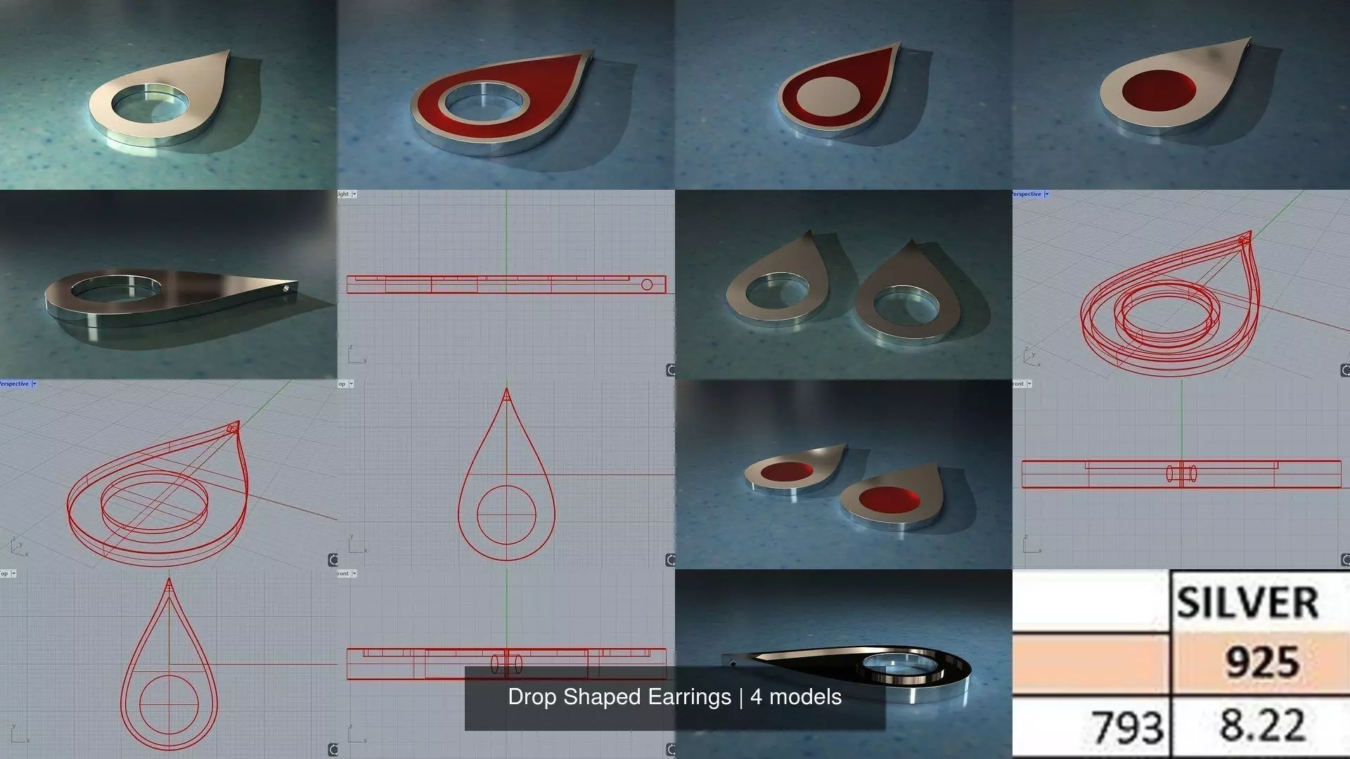 Drop Shaped Earrings 3D Model Collection_1