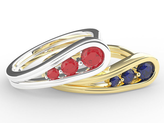Stylish loop ring with  3 Stones slots 3D print model