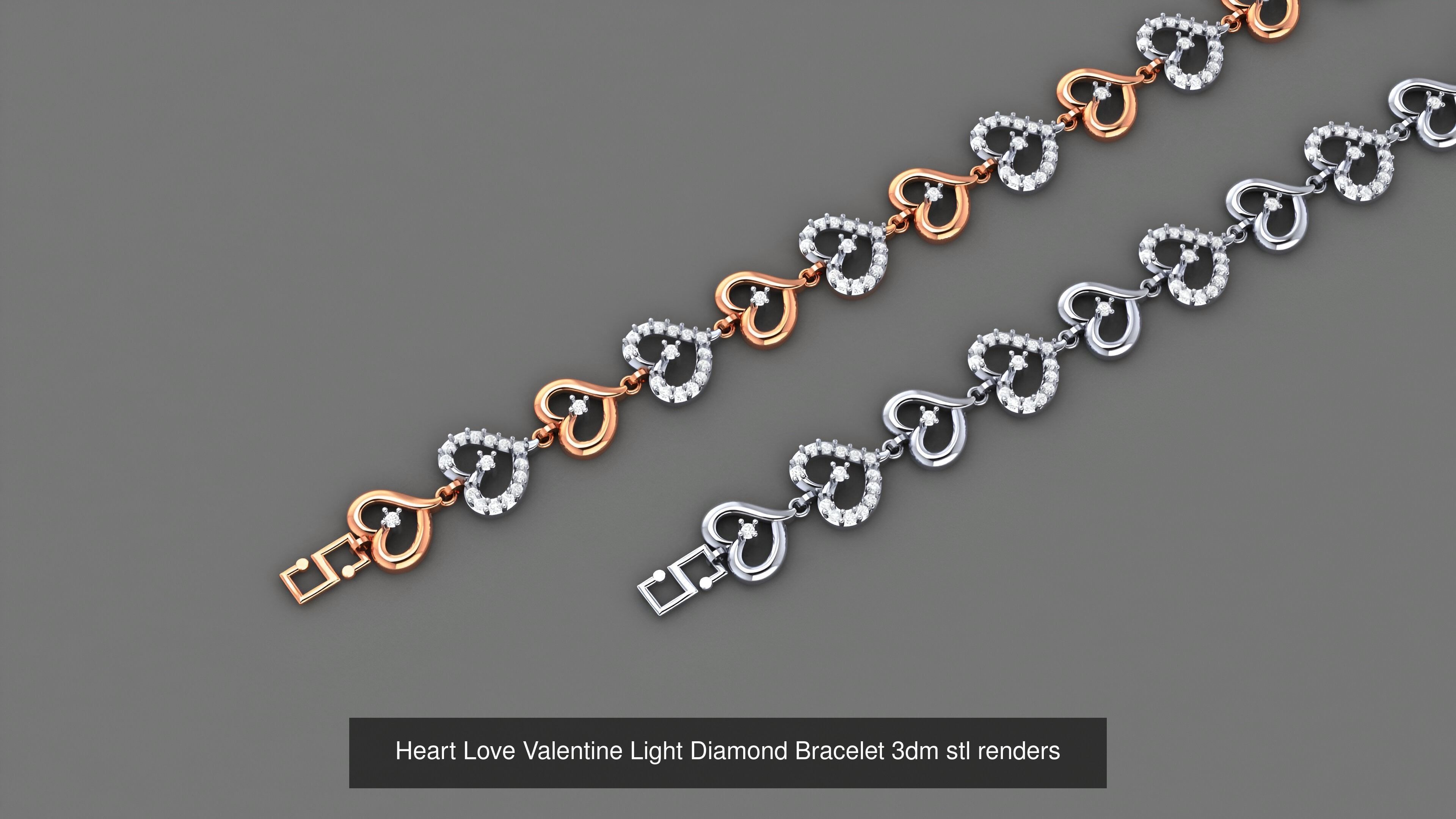 16 Heart Love Valentine Light Diamond Bracelet 3dm stl renders 3D Model Collection_14