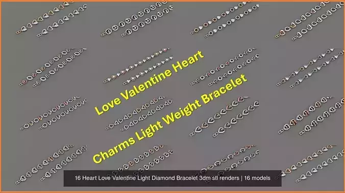16 Heart Love Valentine Light Diamond Bracelet 3dm stl renders 3D Model Collection