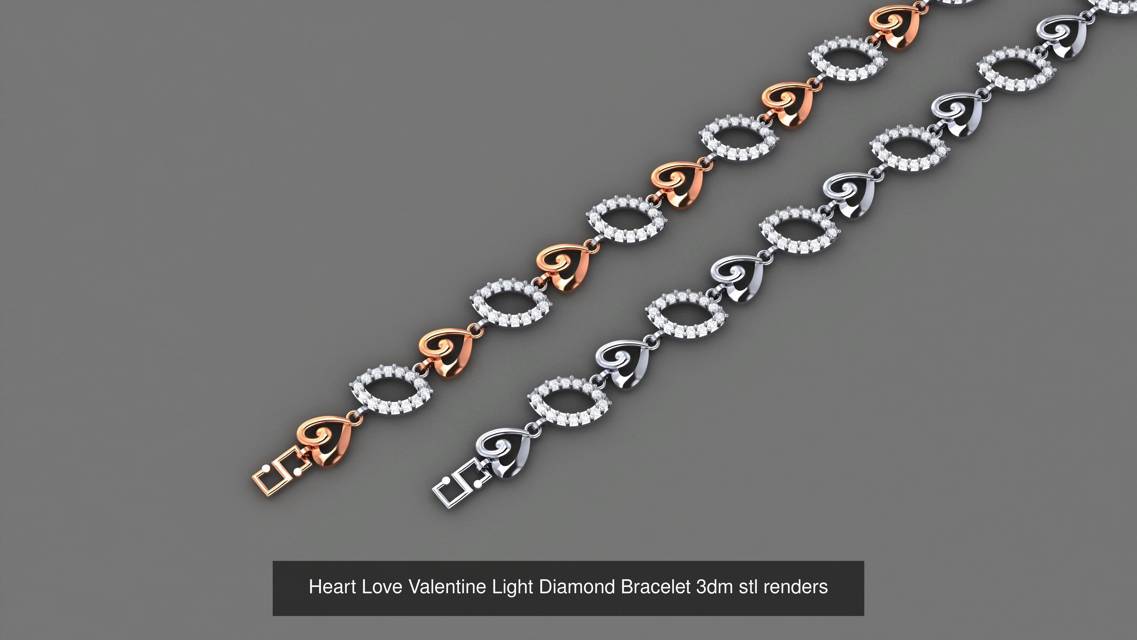 16 Heart Love Valentine Light Diamond Bracelet 3dm stl renders 3D Model Collection_5