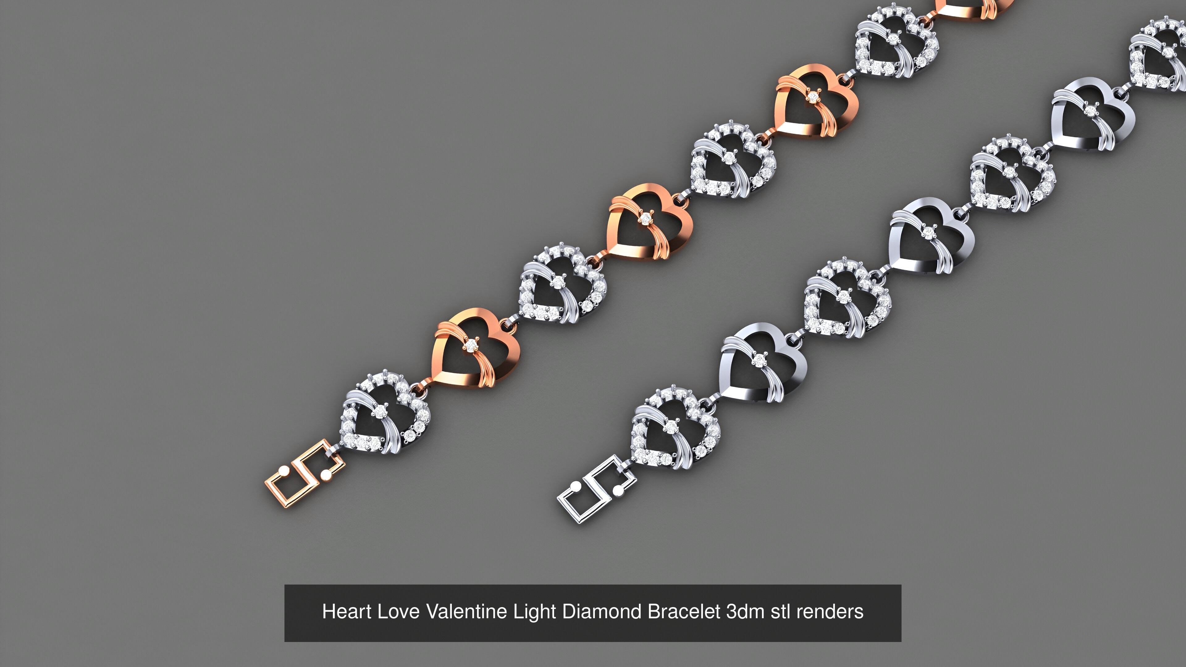 16 Heart Love Valentine Light Diamond Bracelet 3dm stl renders 3D Model Collection_12