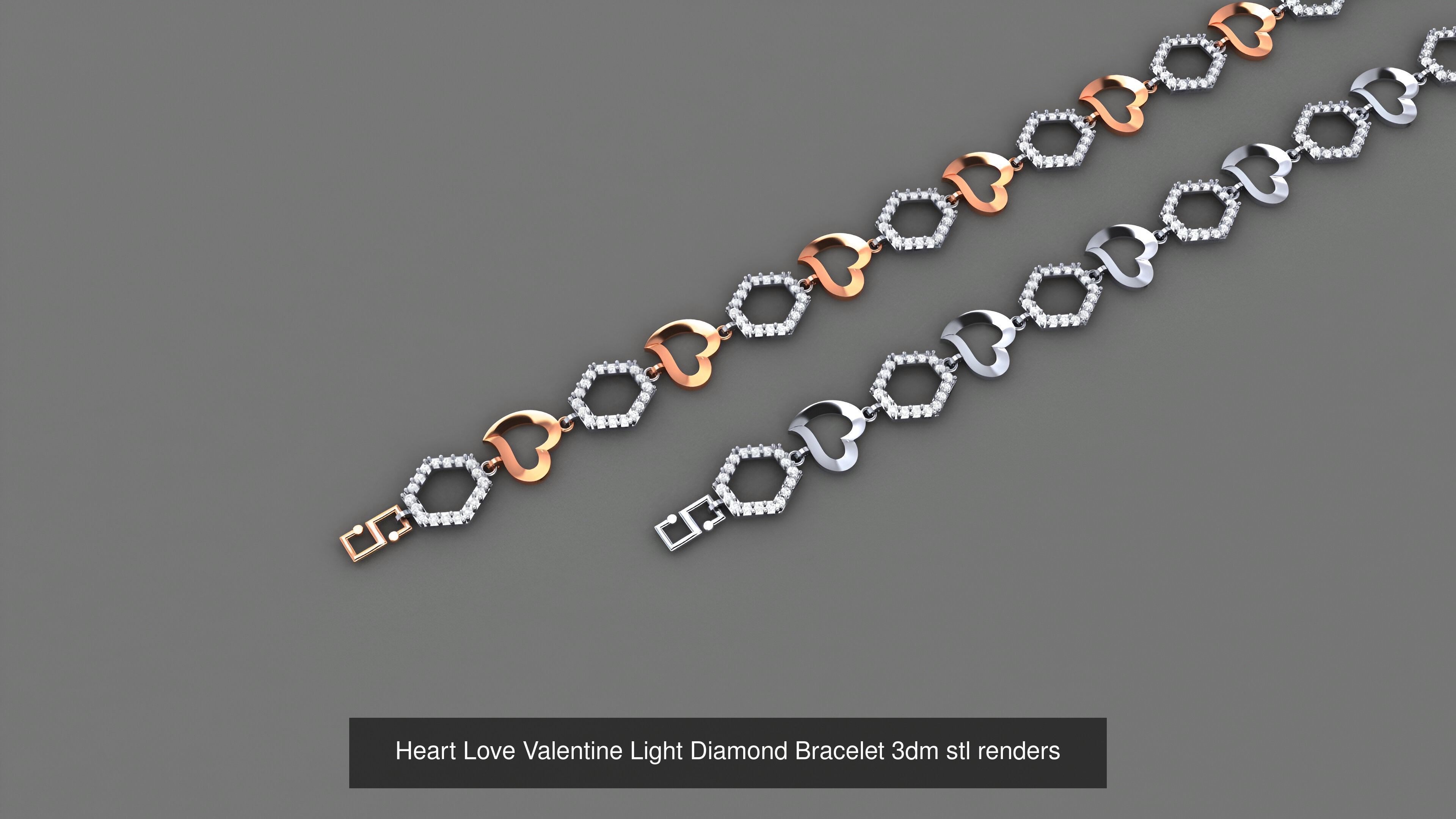 16 Heart Love Valentine Light Diamond Bracelet 3dm stl renders 3D Model Collection_9