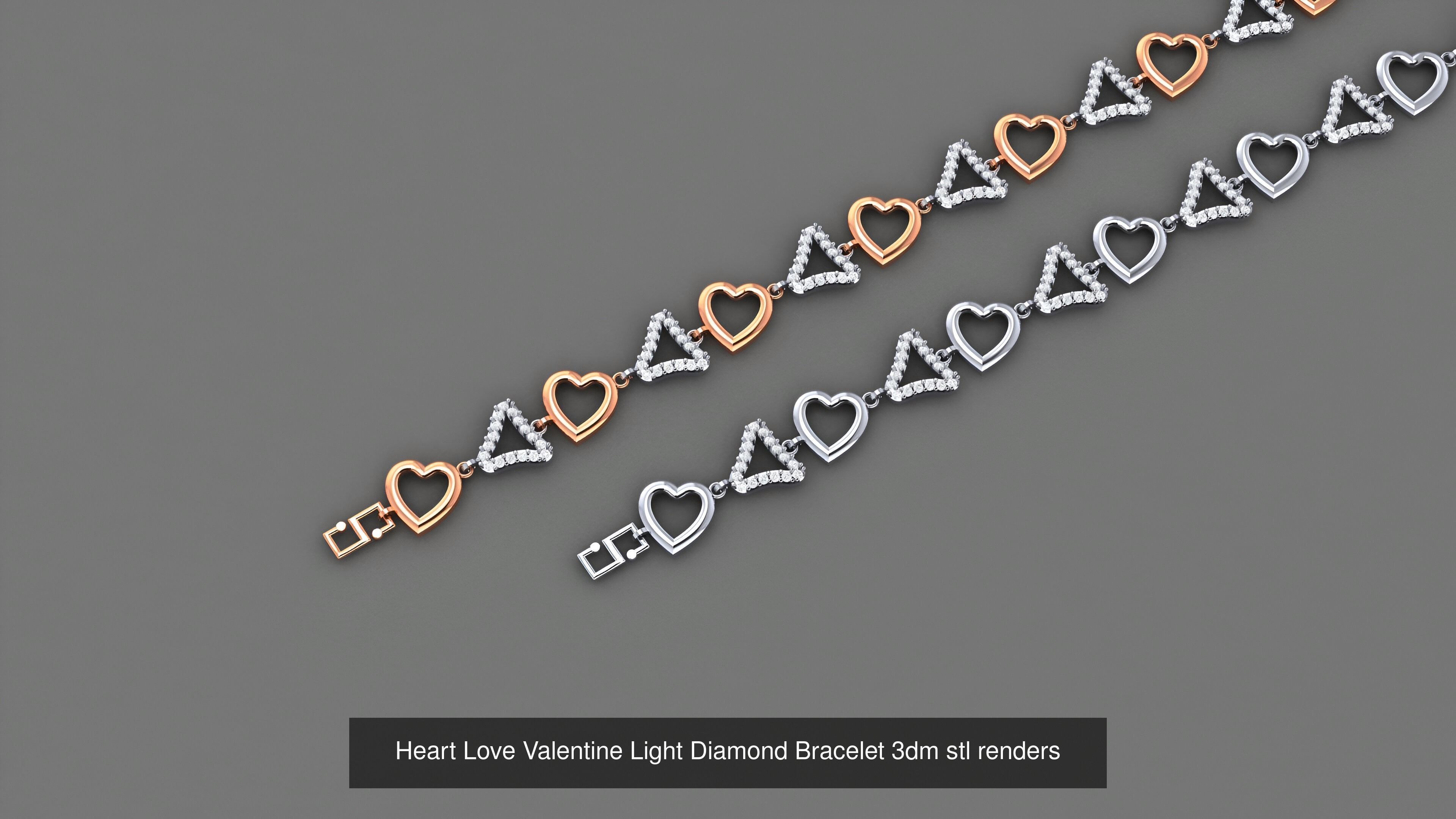 16 Heart Love Valentine Light Diamond Bracelet 3dm stl renders 3D Model Collection_10