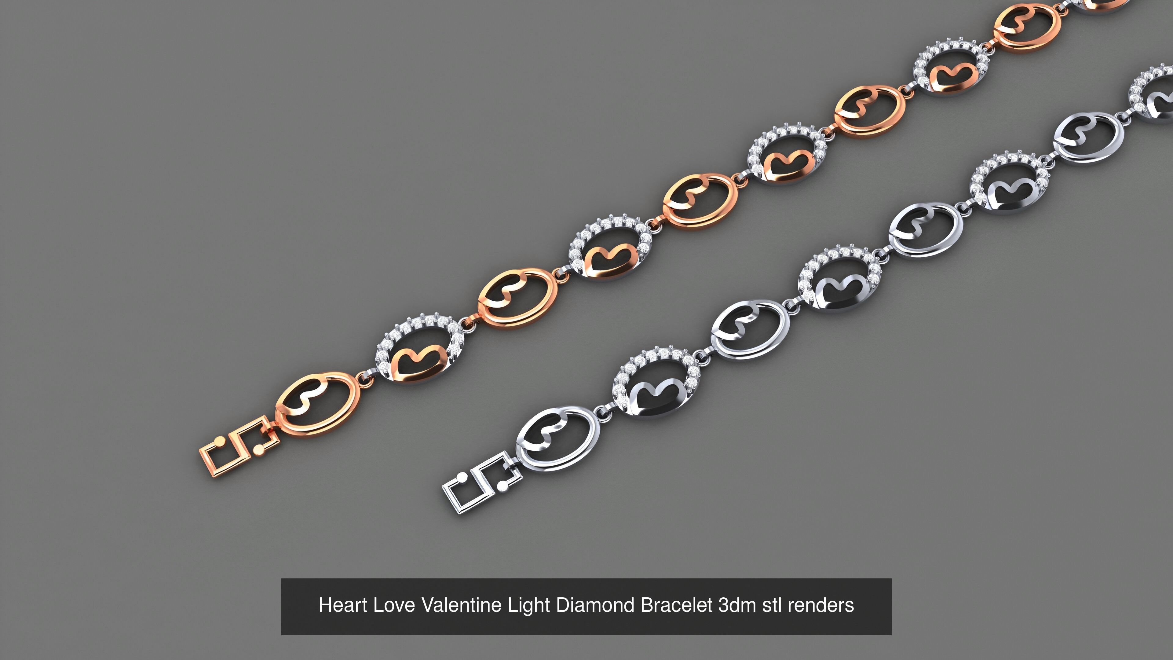 16 Heart Love Valentine Light Diamond Bracelet 3dm stl renders 3D Model Collection_15